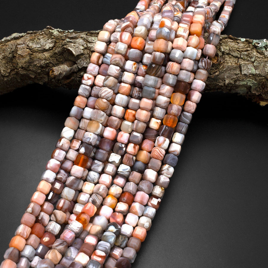 AAA Faceted Natural Pink Botswana Agate 6mm Cube Beads Sparkling Dazzling Vibrant Gemstone 15.5" Strand