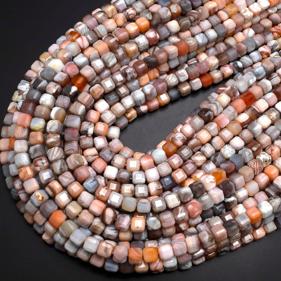 AAA Faceted Natural Pink Botswana Agate 6mm Cube Beads Sparkling Dazzling Vibrant Gemstone 15.5" Strand