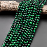 AAA Mystic Malachite Green Tiger's Eye 6mm 8mm 10mm Smooth Round Beads 15.5" Strand