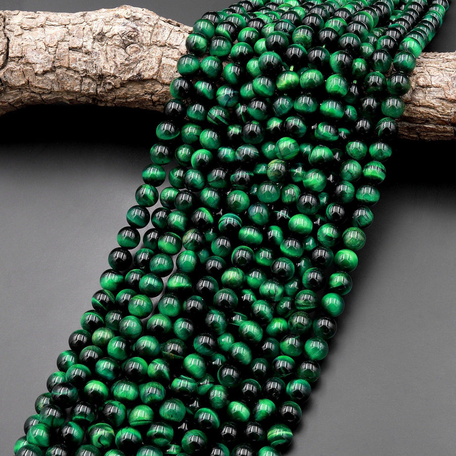 AAA Mystic Malachite Green Tiger's Eye 6mm 8mm 10mm Smooth Round Beads 15.5" Strand