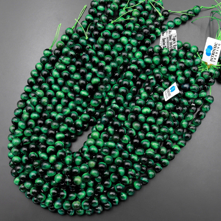 AAA Mystic Malachite Green Tiger's Eye 6mm 8mm 10mm Smooth Round Beads 15.5" Strand