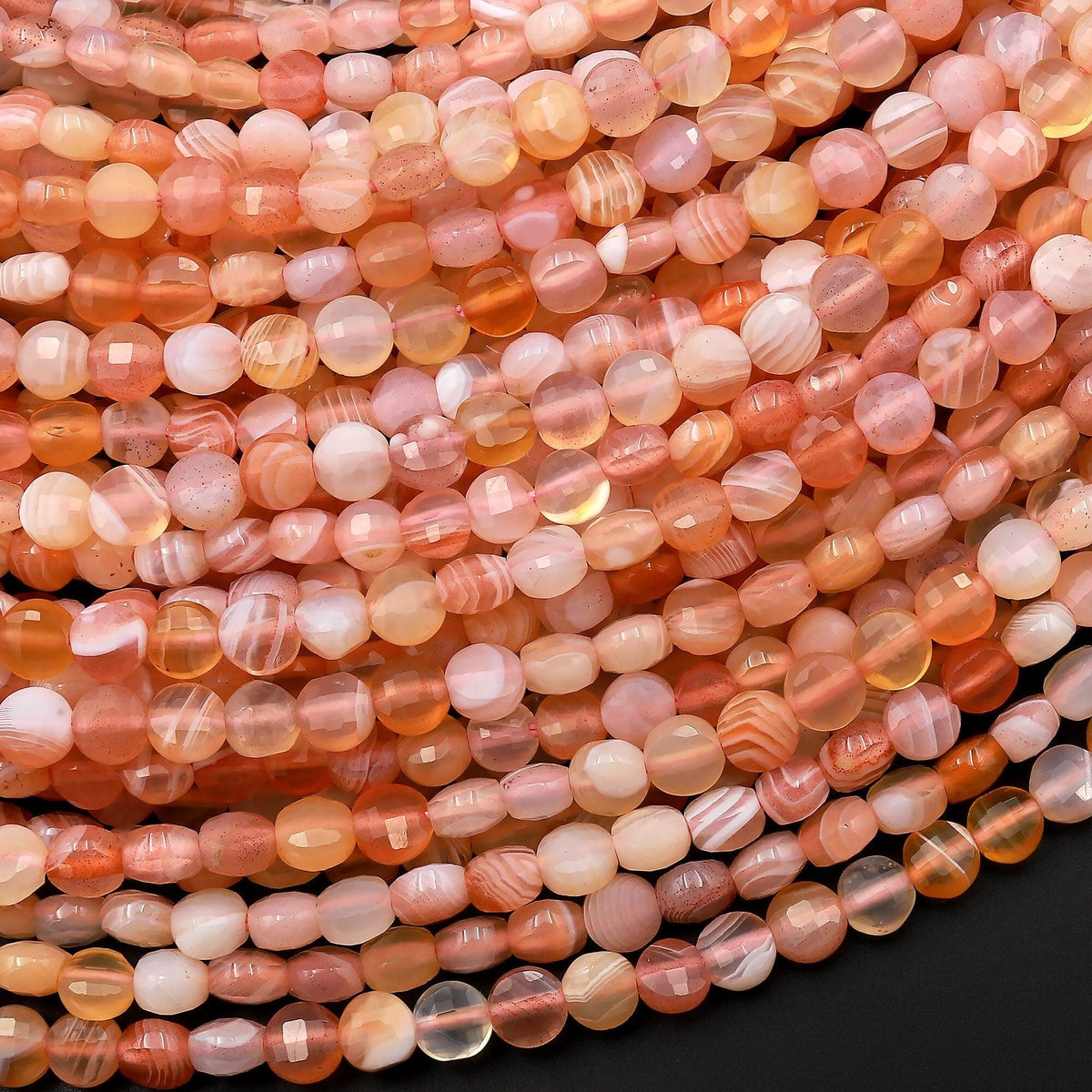 Natural Peach Botswana Agate Faceted 3mm 4mm Coin Beads Salmon