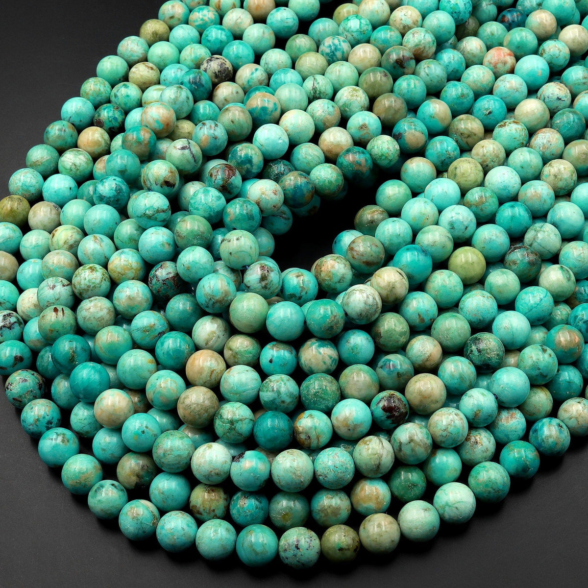 FANGQUN Natural Turquoise Beads for Jewelry Making Loose Stone Beads for  Bracelets Necklaces Earrings Green Turquoise Jewelry Beads Bulk, 60pcs 6mm