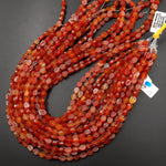 Natural Orange Red Carnelian Hand Carved Leaf Gemstone Beads 15.5" Strand