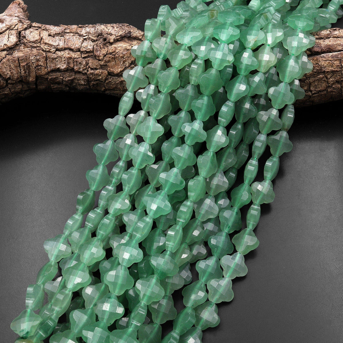 Four Leaf Clover Beads Natural Green Aventurine Carved Faceted