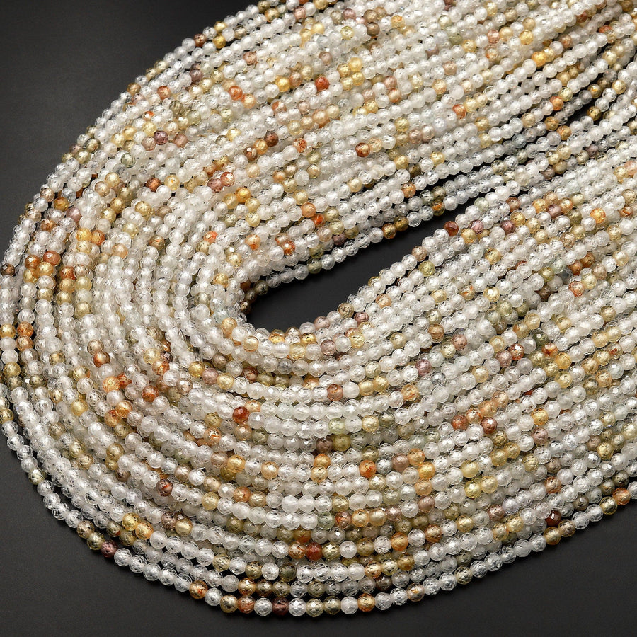 Genuine Natural Zircon Round Beads 3mm Micro Faceted Diamond Beads Gemstone 15.5" Strand