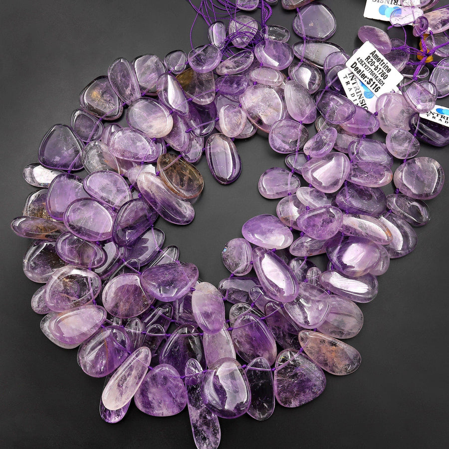 Natural Ametrine Freeform Teardrop Top Side Drilled Freeform Gemstone Beads 15.5" Strand