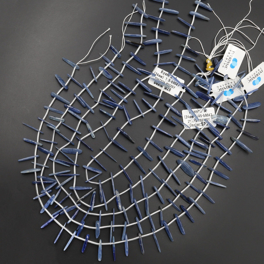 Natural Teal Green Blue Kyanite Freeform Thin Spike Beads Long Stick Chip 15.5" Strand