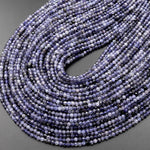 Natural Blue Iolite Faceted 3mm Round Gemstone Beads 15.5" Strand