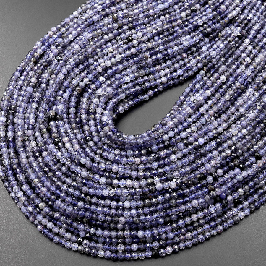 Natural Blue Iolite Faceted 3mm Round Gemstone Beads 15.5" Strand