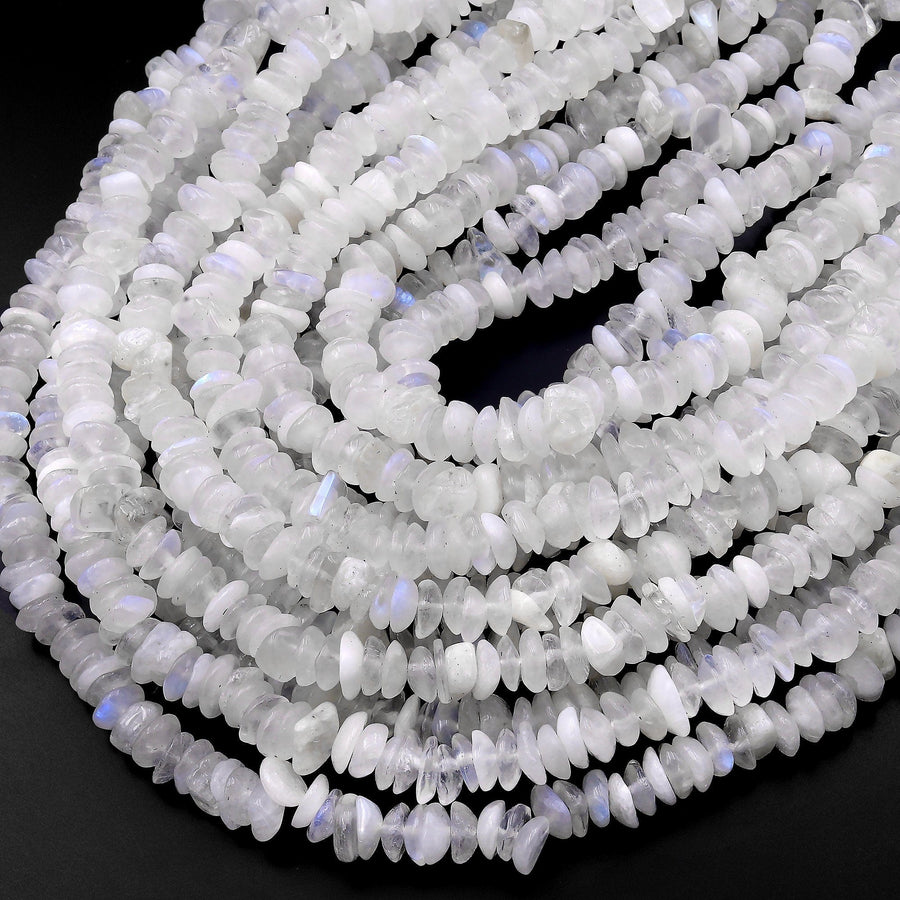 Natural Blue Rainbow Moonstone Beads Freeform Rondelle 15.5" Strand