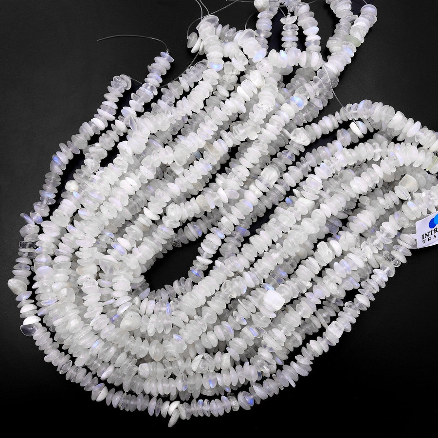 Natural Blue Rainbow Moonstone Beads Freeform Rondelle 15.5" Strand