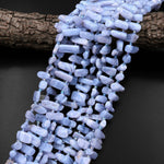 Freeform Natural Blue Lace Agate Spike Slice Beads Side Drilled Freeform Rectangle 15.5" Strand