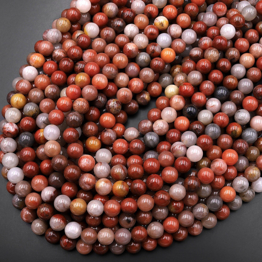 Natural Red Dragon Agate 8mm Round Beads Earthy Red Gray Gemstone 15.5" Strand