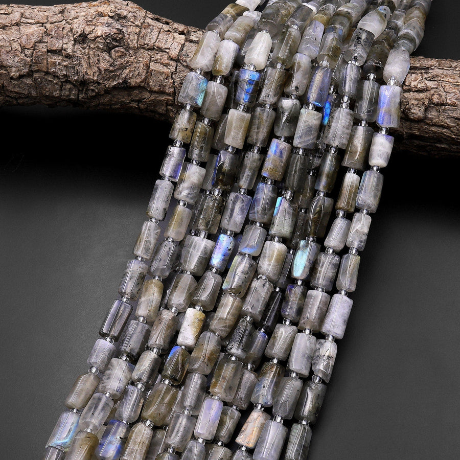 Natural Labradorite Tube Beads 1Lots of Rainbow Flashes 15.5" Strand