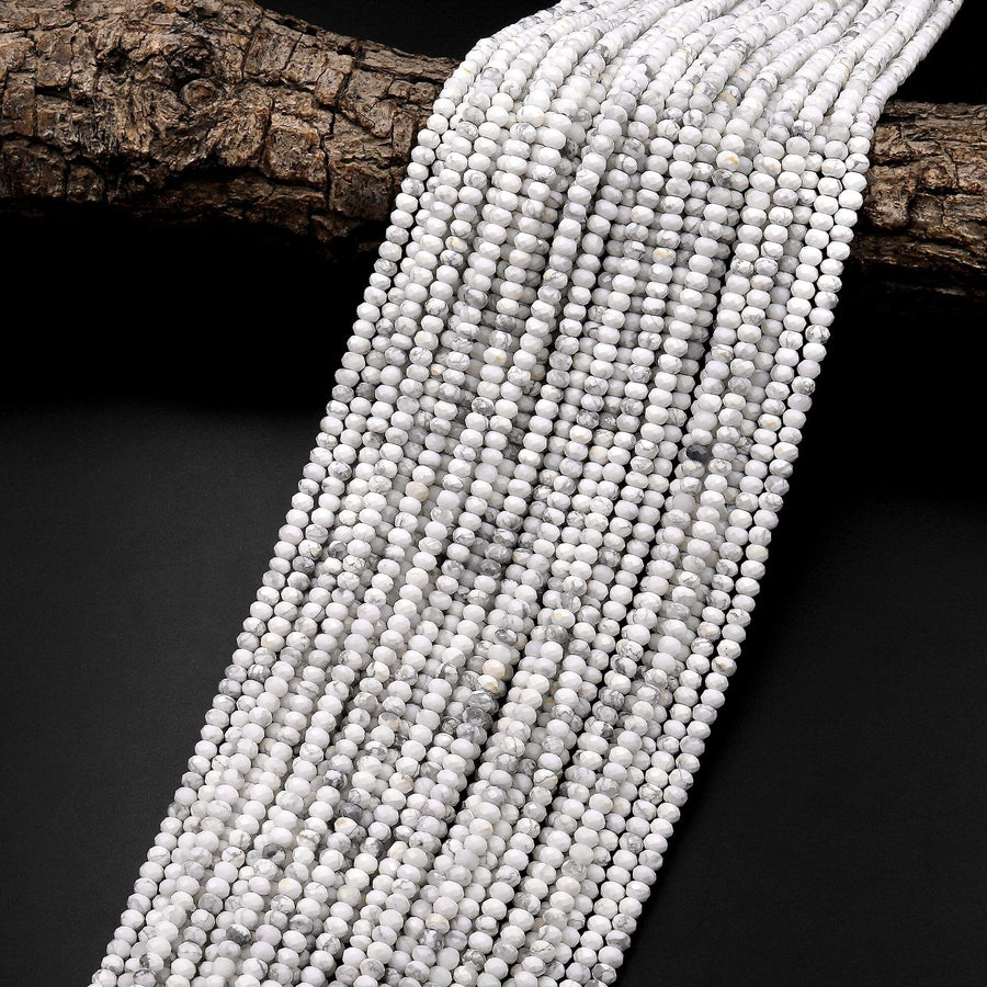 Faceted Natural Howlite 3mm 4mm Rondelle Beads Gemstone 15.5" Strand