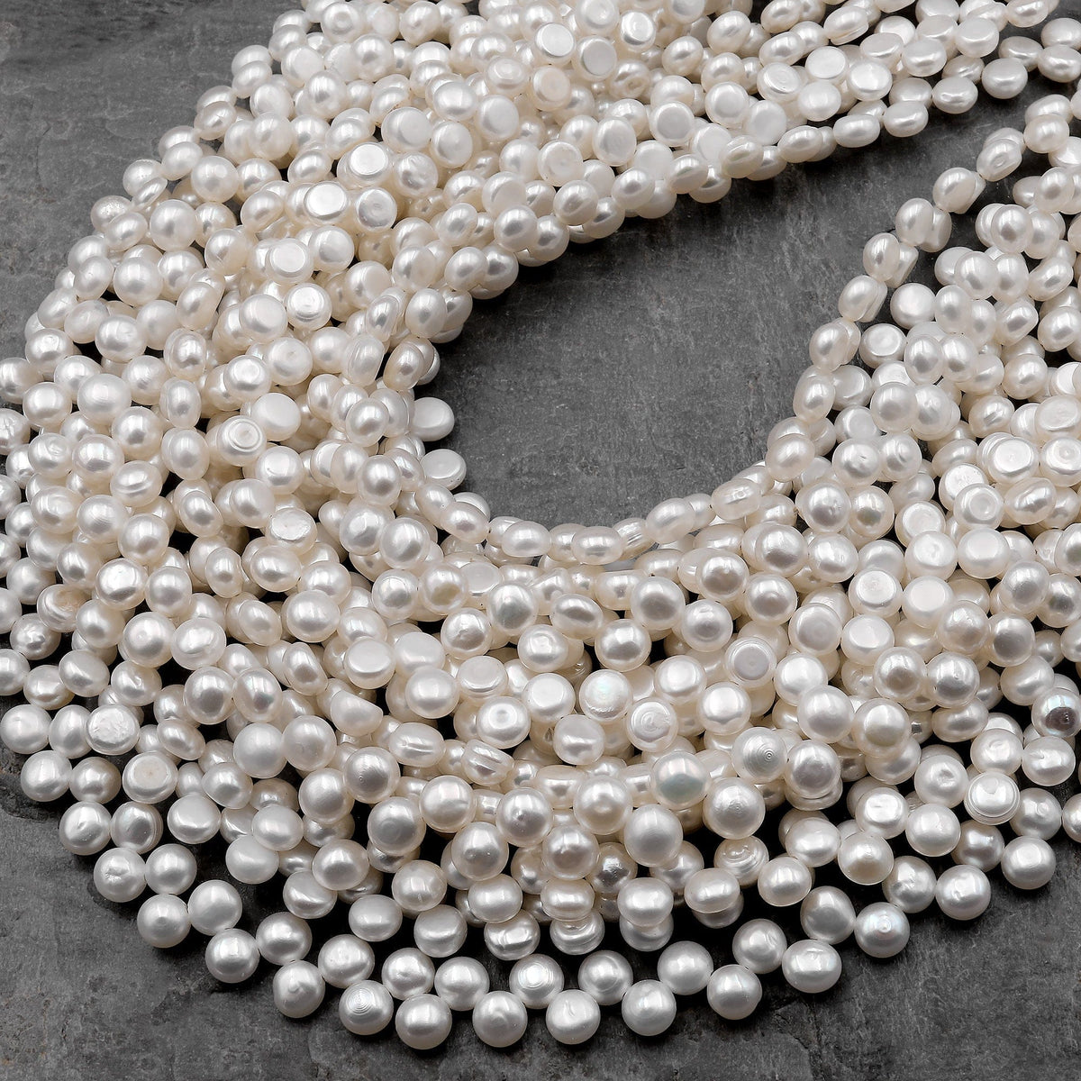 AAA Natural White Freshwater Pearl 5mm Flat Circle Coin Round Side