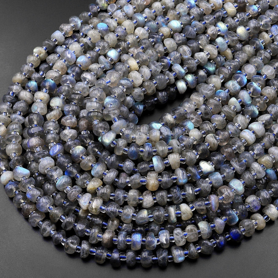 Natural Labradorite Beads 6mm Freeform Thick Rondelle 15.5" Strand
