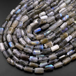 Natural Labradorite Tube Beads 1Lots of Rainbow Flashes 15.5" Strand