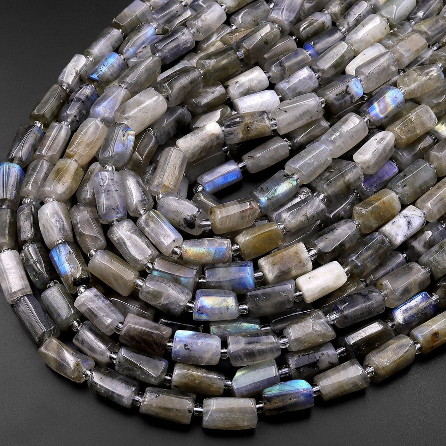Natural Labradorite Tube Beads 1Lots of Rainbow Flashes 15.5" Strand