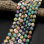 Hand Made Cloisonné Coin Beads 14mm Decorative Floral Copper Enamel 15.5" Strand