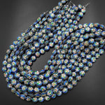 Hand Made Blue Cloisonné Coin Beads 12mm Decorative Floral Enamel 15.5" Strand