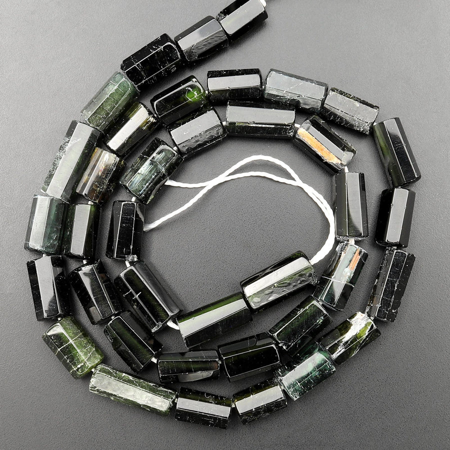 Natural Dark Green Watermelon Tourmaline Tube Beads 15.5" Strand