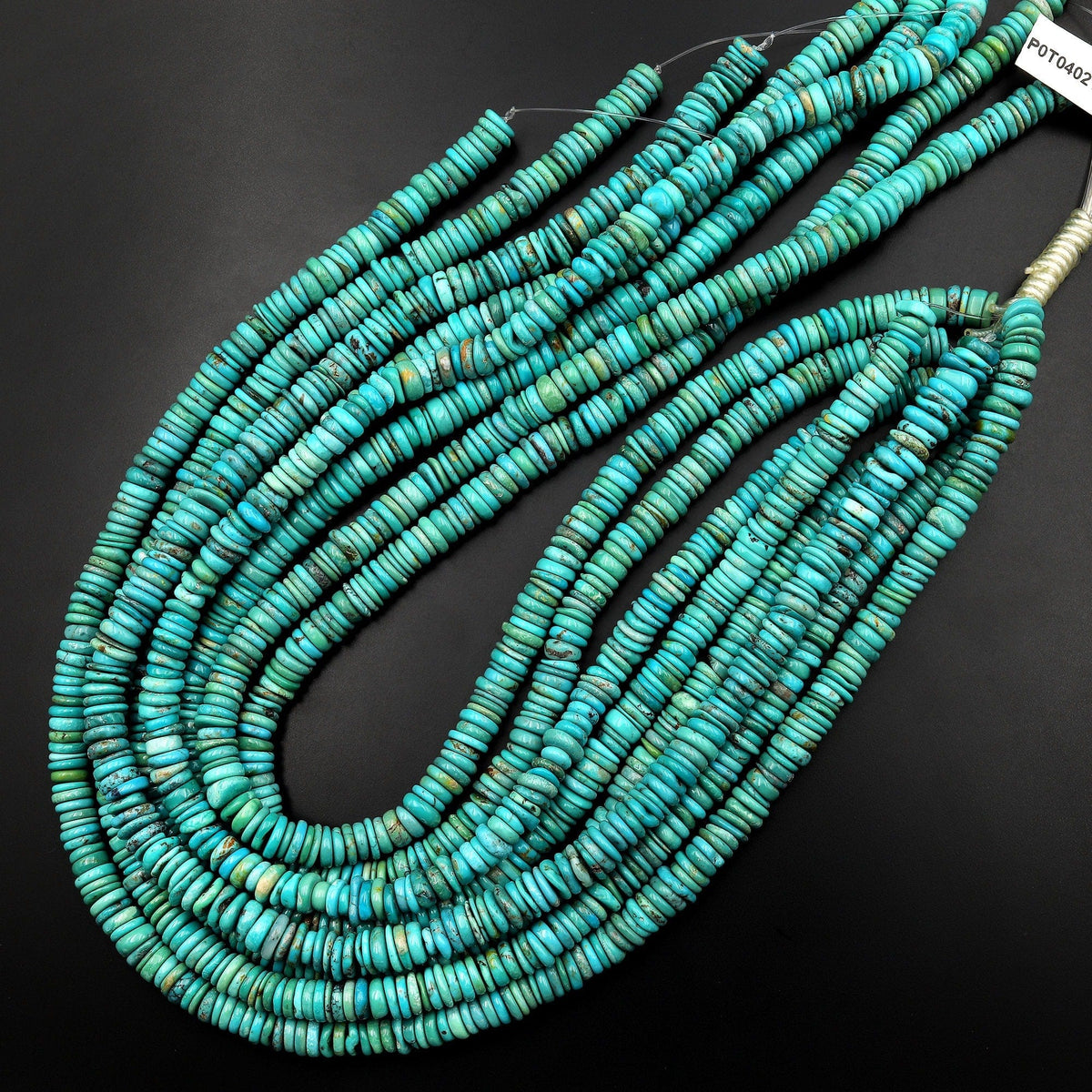 Blue Turquoise Magnesite Heishi Beads, Dyed, Rondelle, Length about 15”