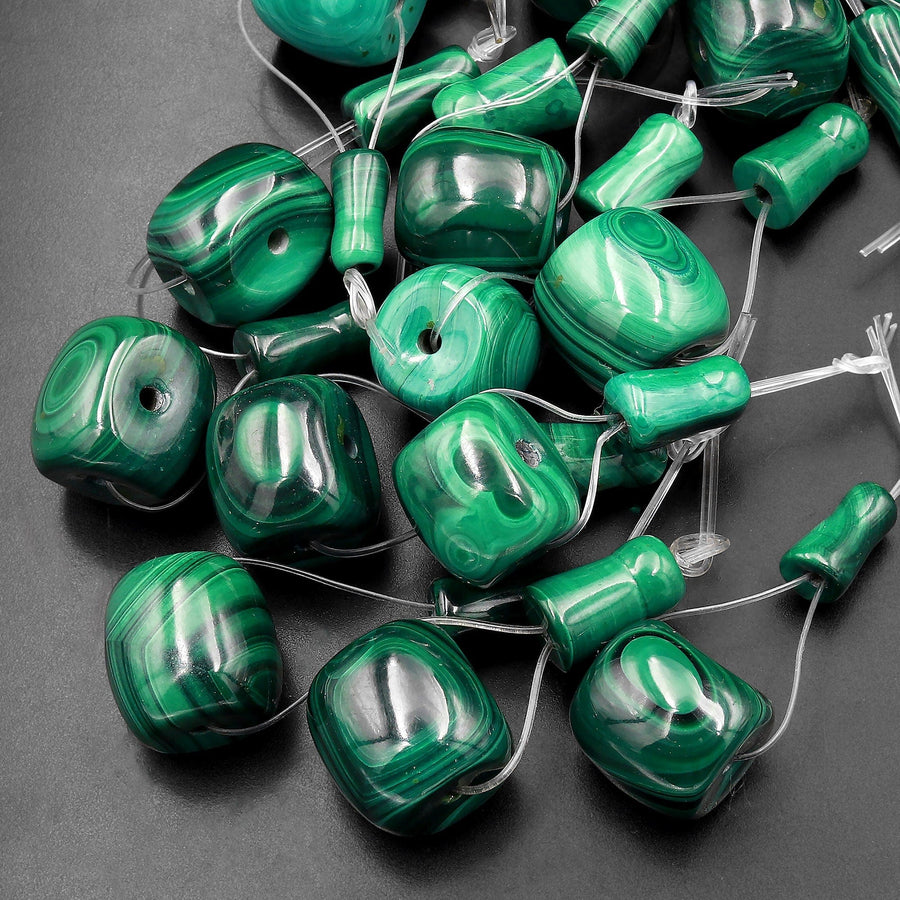 Large Natural Malachite Guru Beads 3 Holes T-Beads Set For Mala Making 12mm 14mm