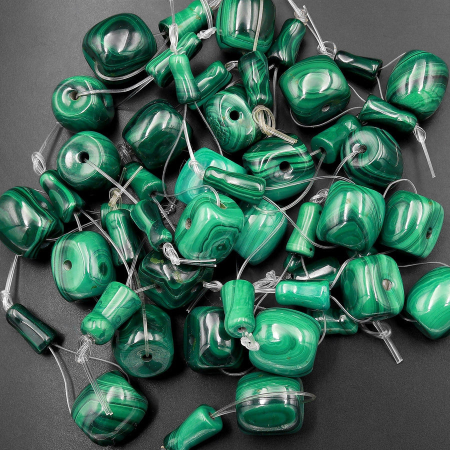 Large Natural Malachite Guru Beads 3 Holes T-Beads Set For Mala Making 12mm 14mm