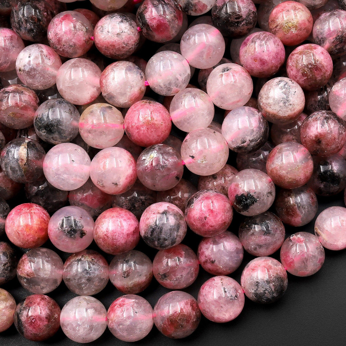 10 Strands outlet 10mm Haitian Flower Rhodonite Gemstone AAA Pink Red Round Loose Beads 15.5 inch Full Strand (80005917-M33 x10)