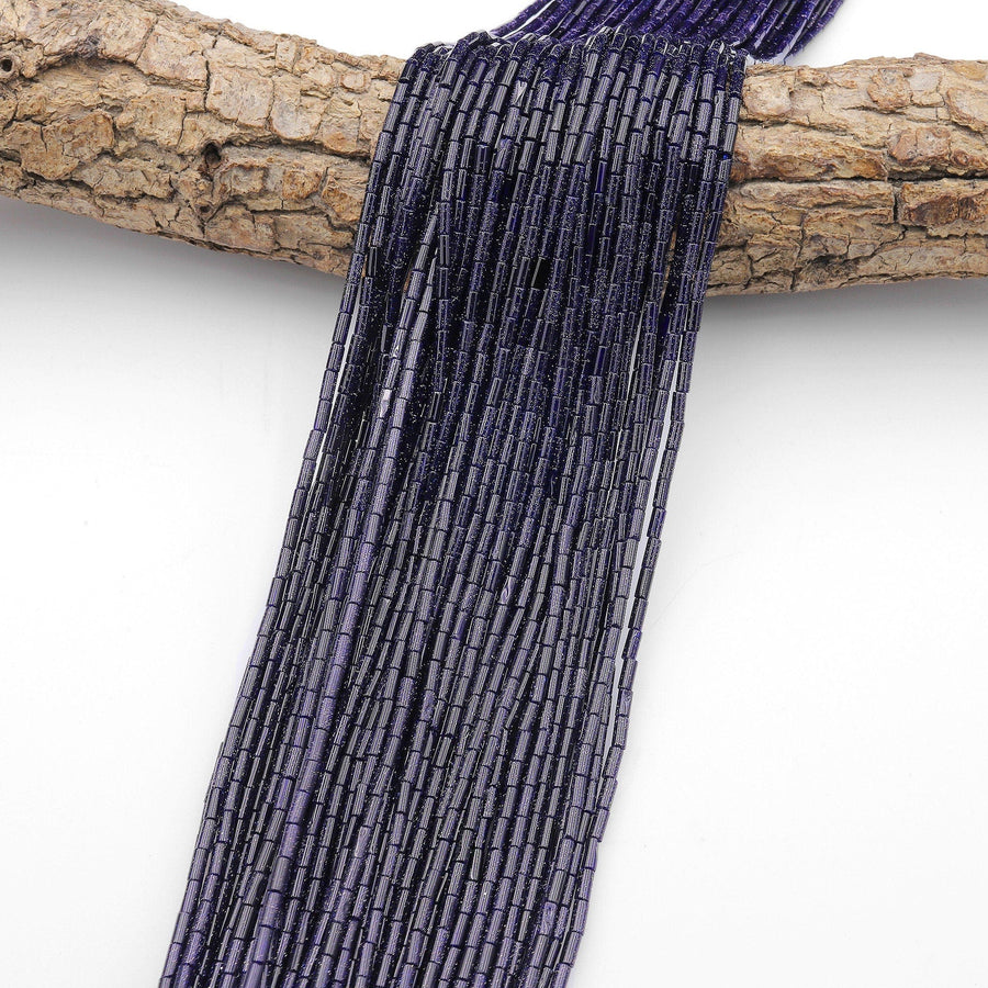 Natural Blue Goldstone 4x2mm Small Thin Smooth Spacer Tube Beads 15.5" Strand