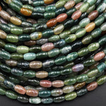 Natural Indian Agate Smooth Drum Barrel Beads Aka Green Red Bloodstone 15.5" Strand