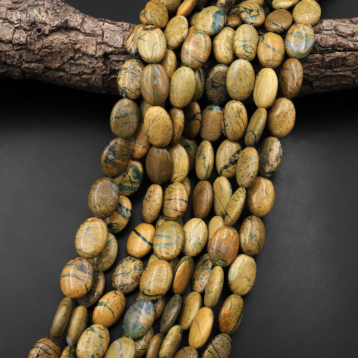 Natural Green Canyon Jasper Oval Beads Aka African Green Boulder