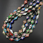 Hand Made Cloisonné Diamond Beads 20mm Decorative Floral Enamel 15.5" Strand