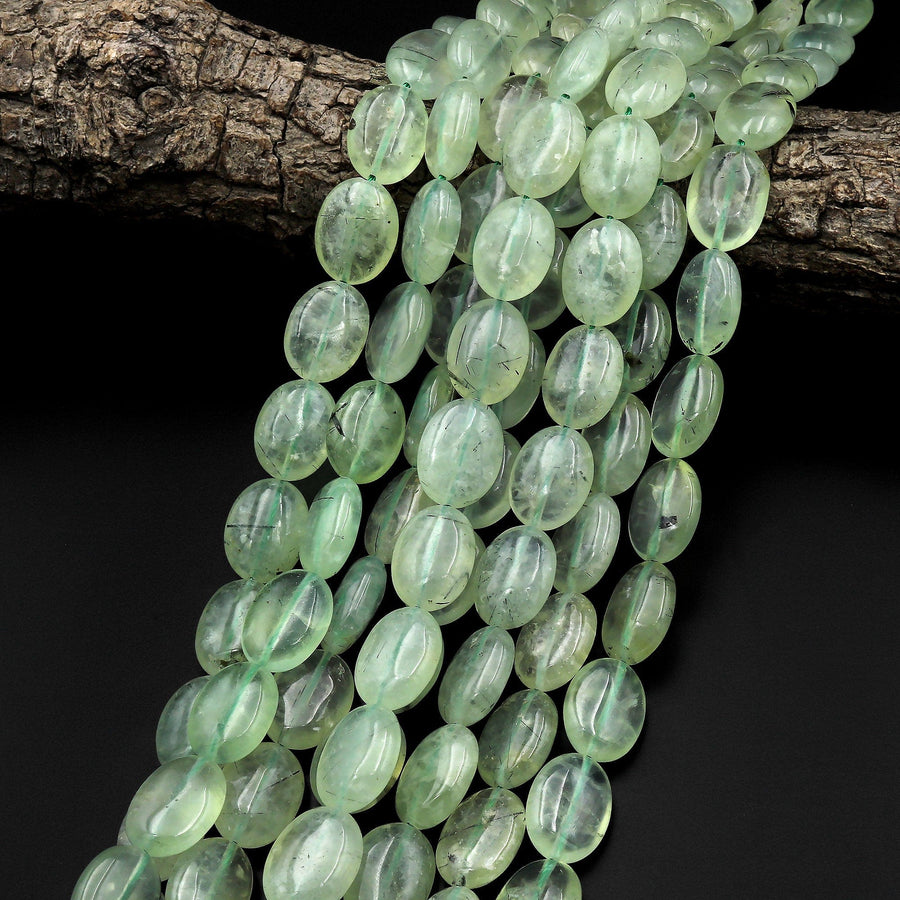 Natural Green Prehnite Oval Beads 15.5" Strand