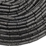 Natural Black Lava Rock Thin Long Tube Beads 14mm 15.5" Strand