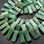 Natural Aventurine Rectangle Beads Spike Stick Slice Focal Pendant Cleopatra Style Fan Shaped 15.5" Strand