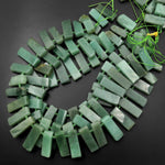 Natural Aventurine Rectangle Beads Spike Stick Slice Focal Pendant Cleopatra Style Fan Shaped 15.5" Strand