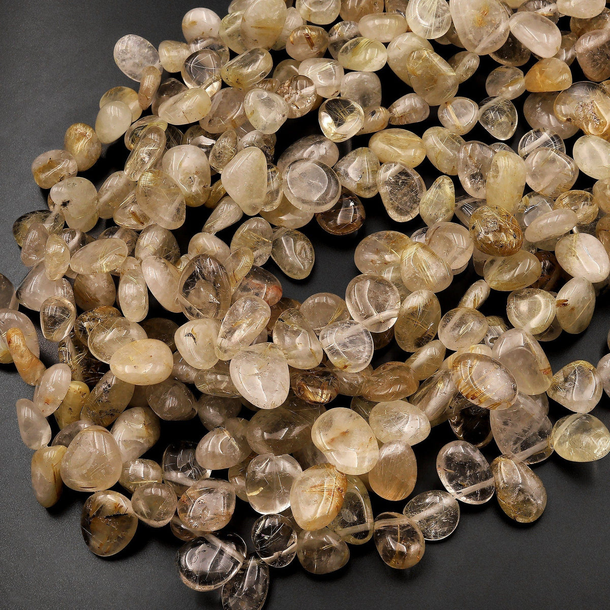 M/ Rutilated Quartz 12x12mm Flat Square beads 16