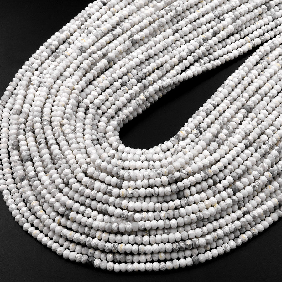Faceted Natural Howlite 3mm 4mm Rondelle Beads Gemstone 15.5" Strand