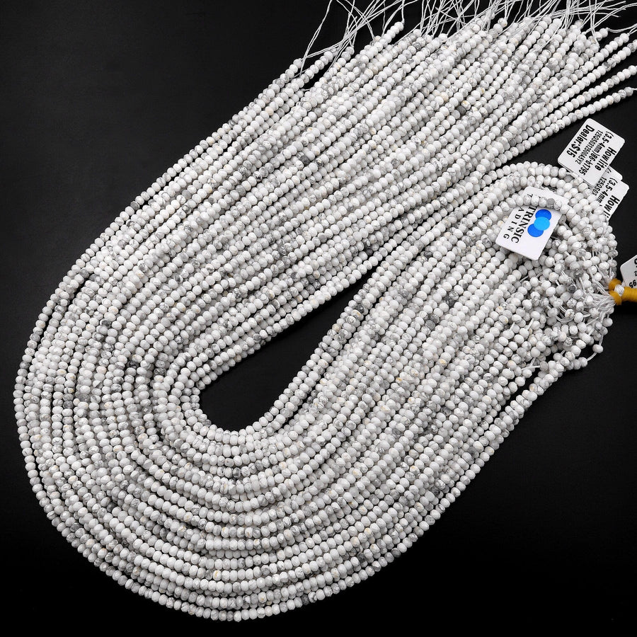 Faceted Natural Howlite 3mm 4mm Rondelle Beads Gemstone 15.5" Strand