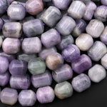Rare Natural Stormy Blue Green Purple Kunzite 12mm Bullet Beads 15.5" Strand