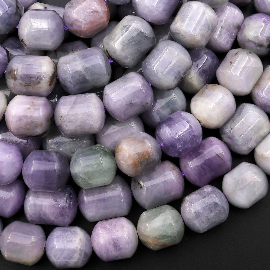 Rare Natural Stormy Blue Green Purple Kunzite 12mm Bullet Beads 15.5" Strand