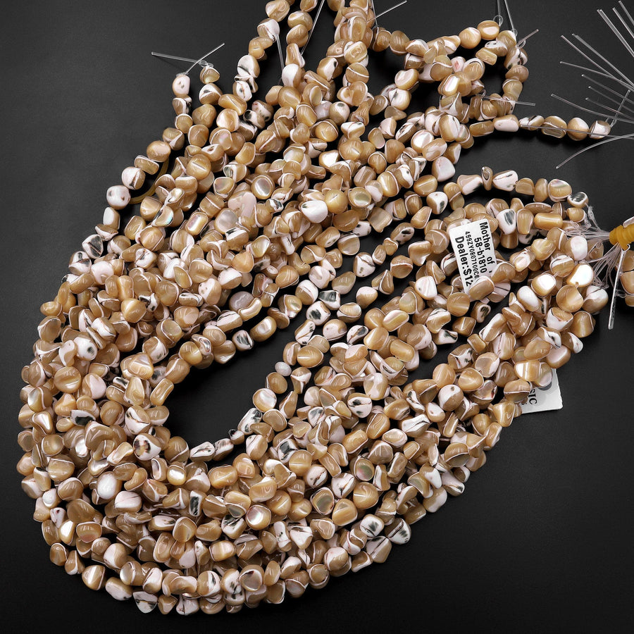 Natural Brown Mother of Pearl Beads Iridescent Shell 15.5" Strand