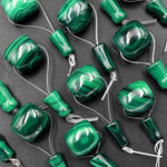 Large Natural Malachite Guru Beads 3 Holes T-Beads Set For Mala Making 12mm 14mm