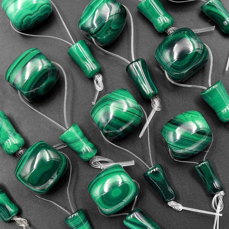 Large Natural Malachite Guru Beads 3 Holes T-Beads Set For Mala Making 12mm 14mm