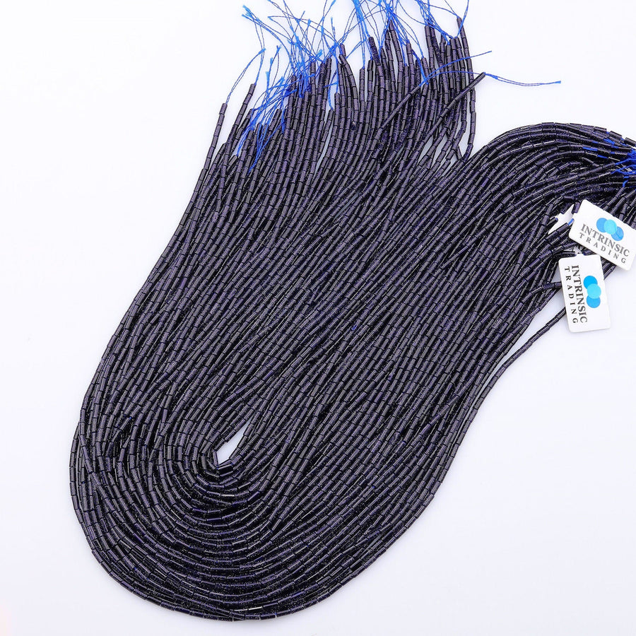 Natural Blue Goldstone 4x2mm Small Thin Smooth Spacer Tube Beads 15.5" Strand