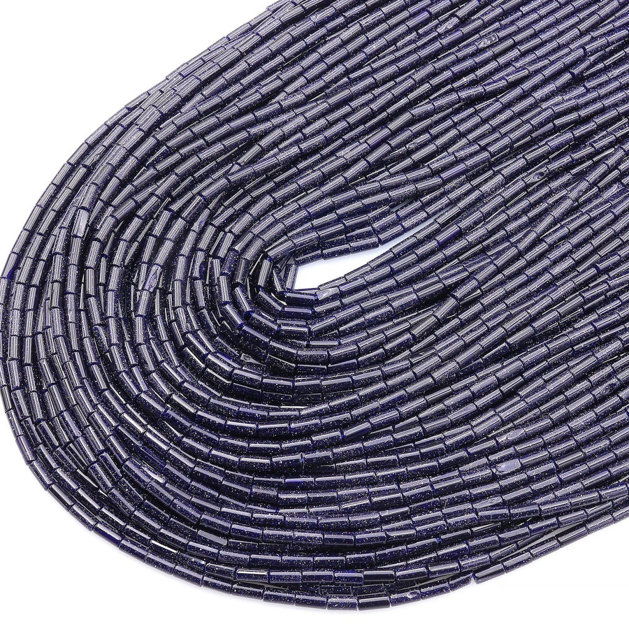 Natural Blue Goldstone 4x2mm Small Thin Smooth Spacer Tube Beads 15.5" Strand