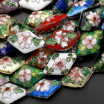 Hand Made Cloisonné Diamond Beads 20mm Decorative Floral Enamel 15.5" Strand